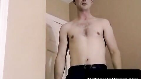 Twink Jack jerks glasses fogging orgasm on leather couch