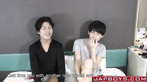 Asian young guy blows cock and gets hammered until cumming