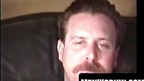 Tatted butt muncher tugs his stiff pecker slow