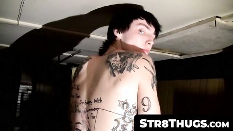 Str8Thugs.com - Skinny tattooed straight thug's solo hairy cock play and cum blasting