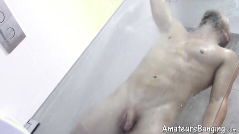 Real amateur jock films his solo masturbation in bathroom