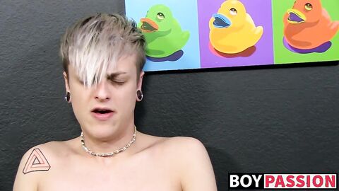 Gorgeous twink jerks off with both of his sexy hands