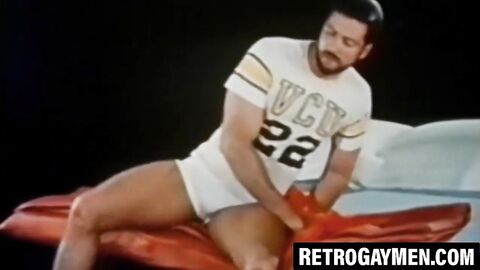 Sexy vintage hunk strips after workout for solo session