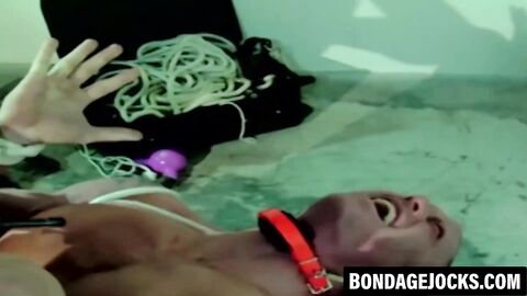 Bondage gay fingered and jerked off in intense BDSM play