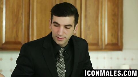 Billy yanks his boss's pants down to suck that thick cock