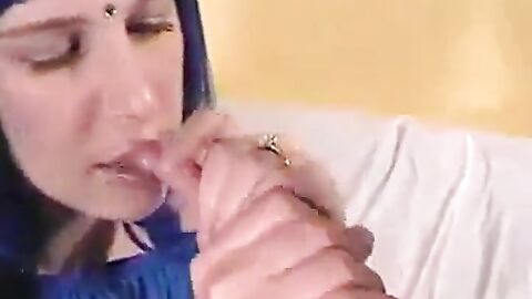 Blue-Haired Crossdresser Sucks Amateur Cock