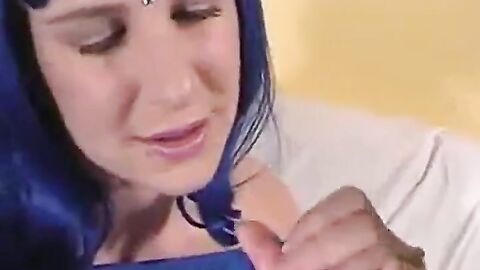 Blue-Haired Crossdresser Sucks Amateur Cock