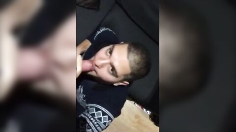 Twink Takes a Big Load on His Face After Sucking a Huge Cock