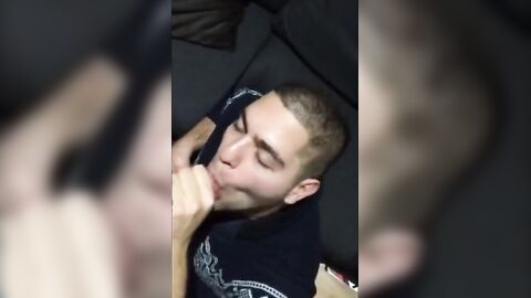 Twink Takes a Big Load on His Face After Sucking a Huge Cock