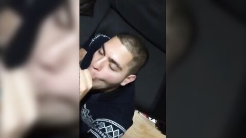 Twink Takes a Big Load on His Face After Sucking a Huge Cock