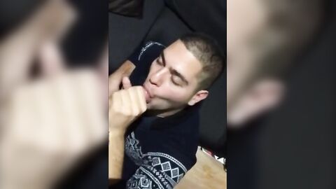Twink Takes a Big Load on His Face After Sucking a Huge Cock