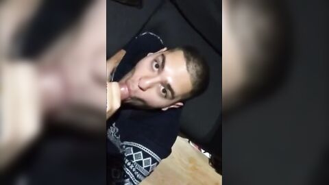 Twink Takes a Big Load on His Face After Sucking a Huge Cock