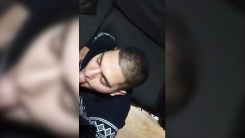 Twink Takes a Big Load on His Face After Sucking a Huge Cock