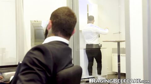 Businessman Markus Kage rims and rips Teddy Torres hairy ass at work