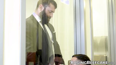 Businessman Markus Kage rims and rips Teddy Torres hairy ass at work