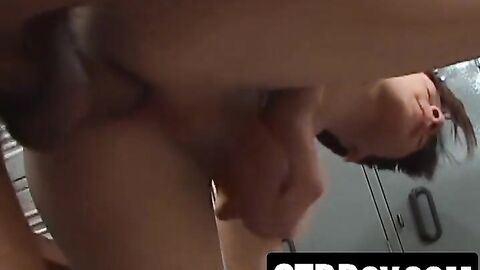 Amateur twinks bareback fuck in sweaty locker room