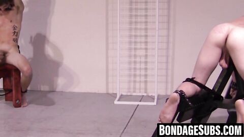 Twinks restrained and whipped during sloppy blowjobs