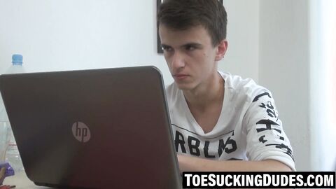 Twink uses foot tease to get pounded hard by buddy's cock