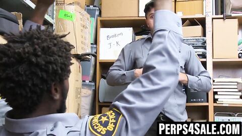 Tatted hunk bouncing on officers massive black dick