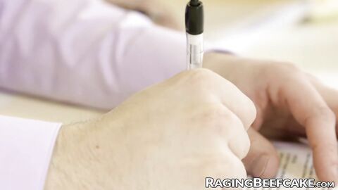 Hunk boss breeds his employees Beau Reed and Thyle Knoxx at the office