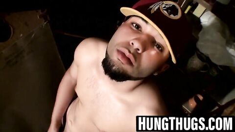 American twink jerks load in a greasy garage