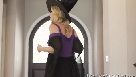 Frisky teen Coco Lovelock loves getting spit roasted by two TS individuals