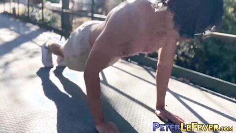 Handsome Asian American jock Jay Wu works out and tugs his erect cock