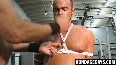 Tattooed top dominates bound stud with piercings