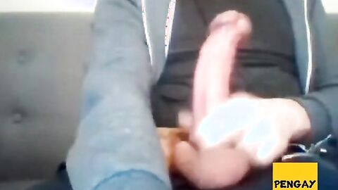 Hunky Guy Strokes His Massive Cock and Nuts on Webcam