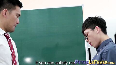 Asian jock Don fucks teacher Yowei raw in steamy classroom scene