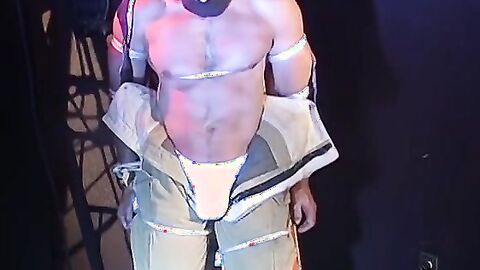 Muscular man bound tight waiting for torment from the captor