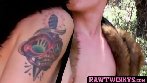 RawTwinkys.com - Emo twink bare banging tight bottom in forest threesome with kissing