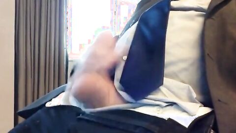 Suited Silver Fox Jerks Off Solo