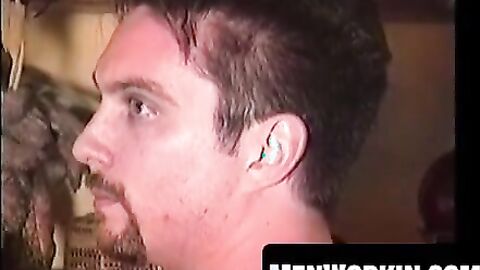 Hot hunk grips his massive sword and jerks it off