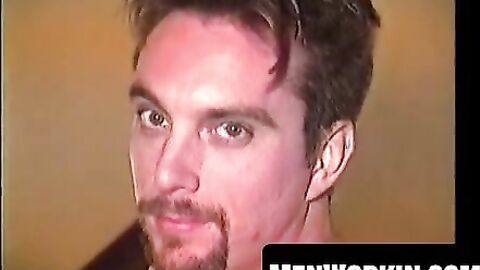 Hot hunk grips his massive sword and jerks it off