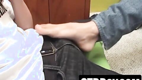 Cute twink teases with feet then takes hard anal