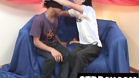 Big dick twink drills blindfolded friend anally