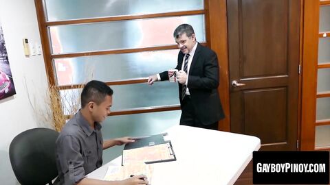 Horny daddy arrives at the office needing release badly