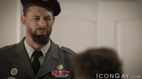 Michael Boston kneels and worships Alpha Wolfe muscled meat