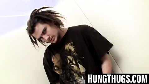 Rasta hippy dude wanks his hard sticky stick