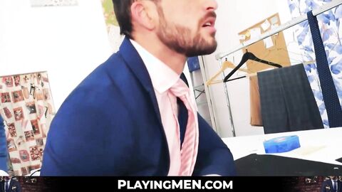 PlayingMen.com - Gorgeous tailor Javi Gray's bareback fucking by dominant hunk Sir Pe