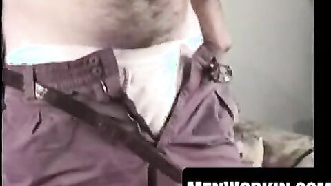 Crazy old bastard tugs his hairy cock solo