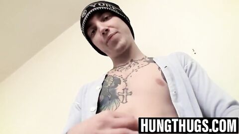 Tattooed jock strokes hard cock for hungry fans