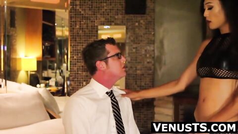 Asian ladyboy Venus Lux's anal banging cumshot