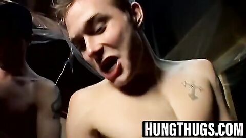 Three dudes group up to blast massive loads