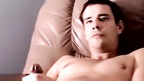JoeSchmoeXXX.com - Amateur gay strokes lubed cock to explosive climax