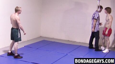 Slender young gays wrestle brutally before passionate fucking