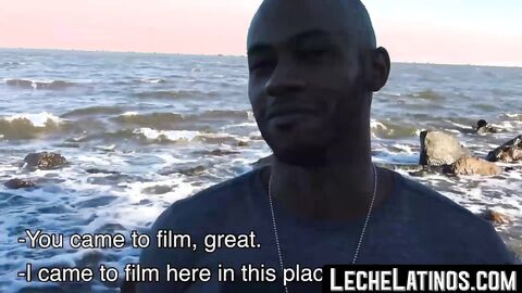 LecheLatinos.com - Young black jock sucks and tastes cum in a hot outdoor threesome