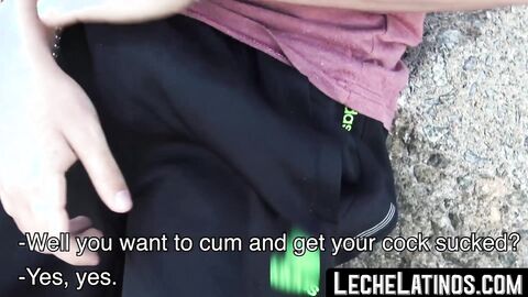 LecheLatinos.com - Young black jock sucks and tastes cum in a hot outdoor threesome