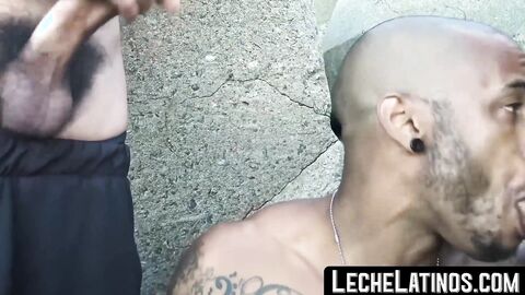 LecheLatinos.com - Young black jock sucks and tastes cum in a hot outdoor threesome